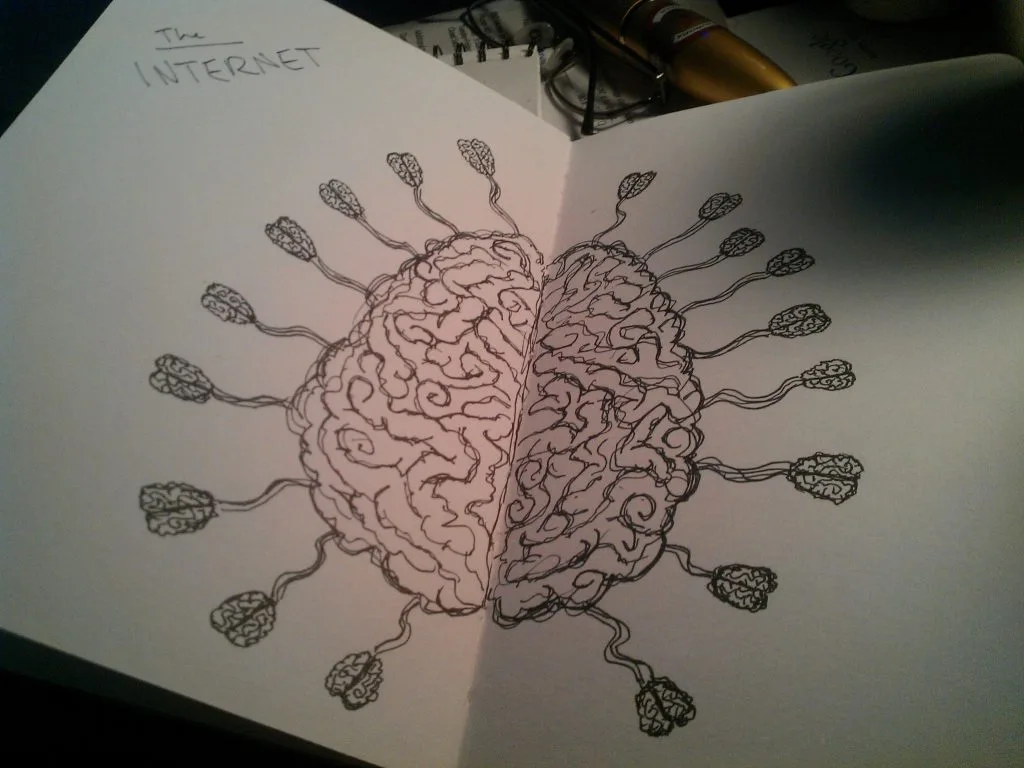 My original hand-drawn sketch of the Internet as a web of connected nodes